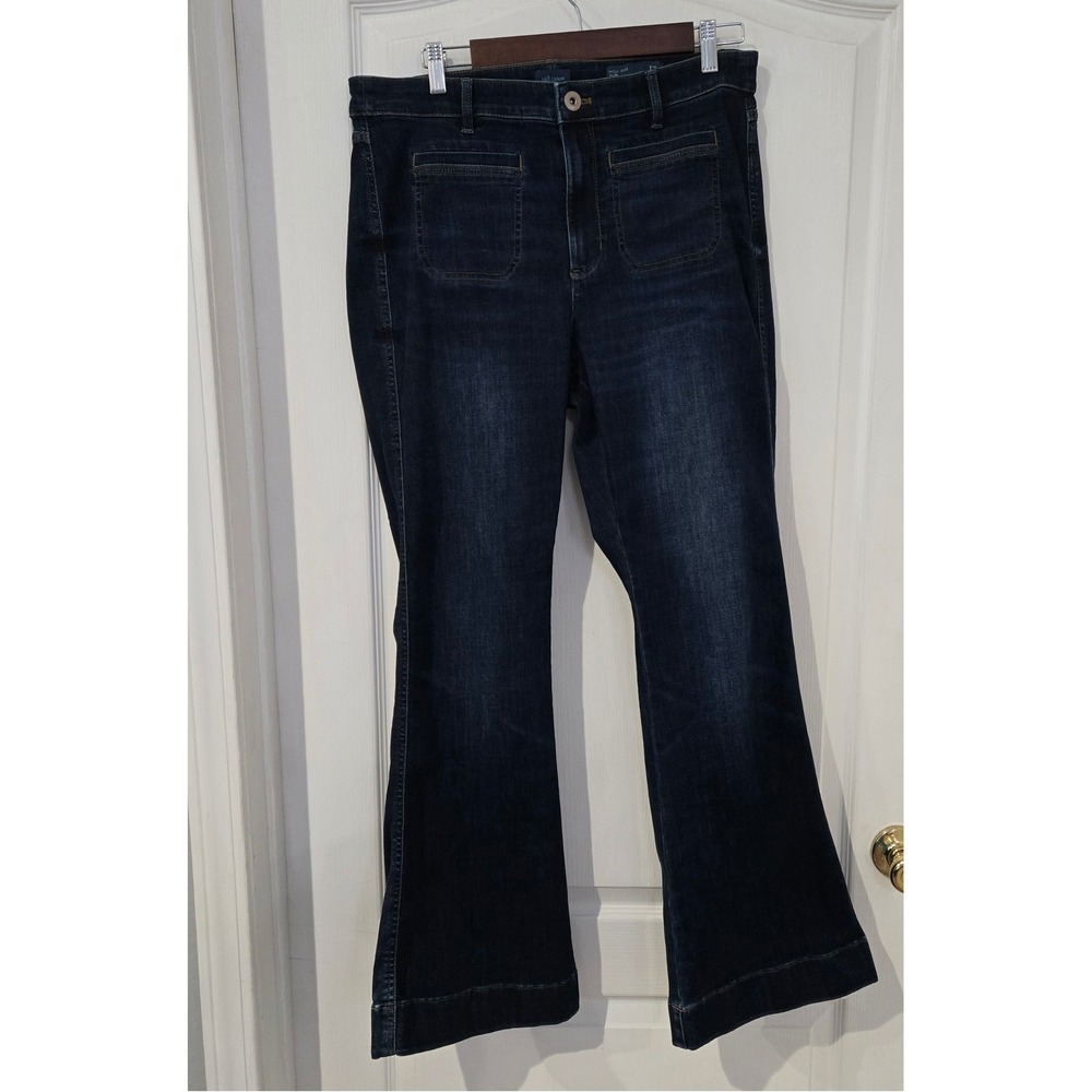 J. Jill Flare Jeans Women 12 Dark Blue High Rise Flare Patch Pocket Denim